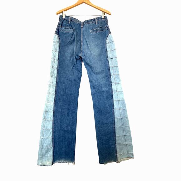 VTG 70s Flare Jeans Mens 32x34 Blue Denim Two Tone High Rise Festival Boho - Picture 8 of 8